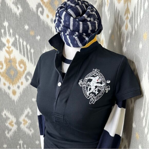 Rugby Ralph Lauren Fall 2008 Black, Navy, White & Yellow Stretch Polo Shirt - Picture 2 of 16